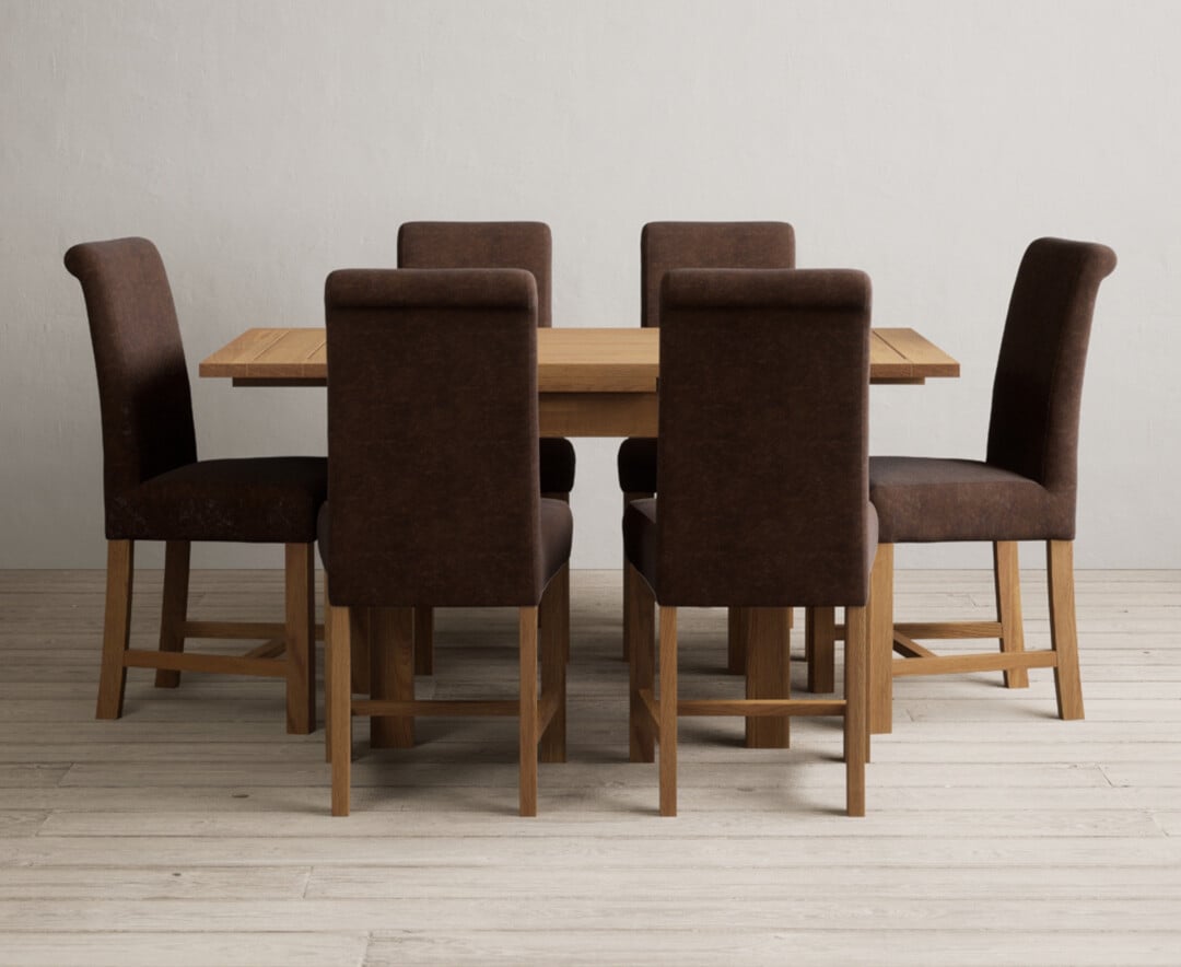Extending Buxton 90cm Solid Oak Dining Table With 4 Brown Chairs