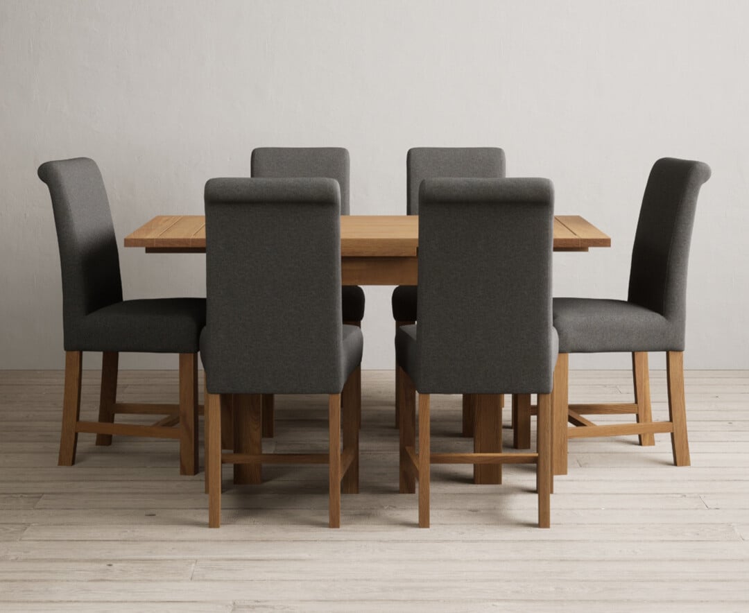 Extending Buxton 90cm Solid Oak Dining Table with 6 Brown Scroll Back Chairs