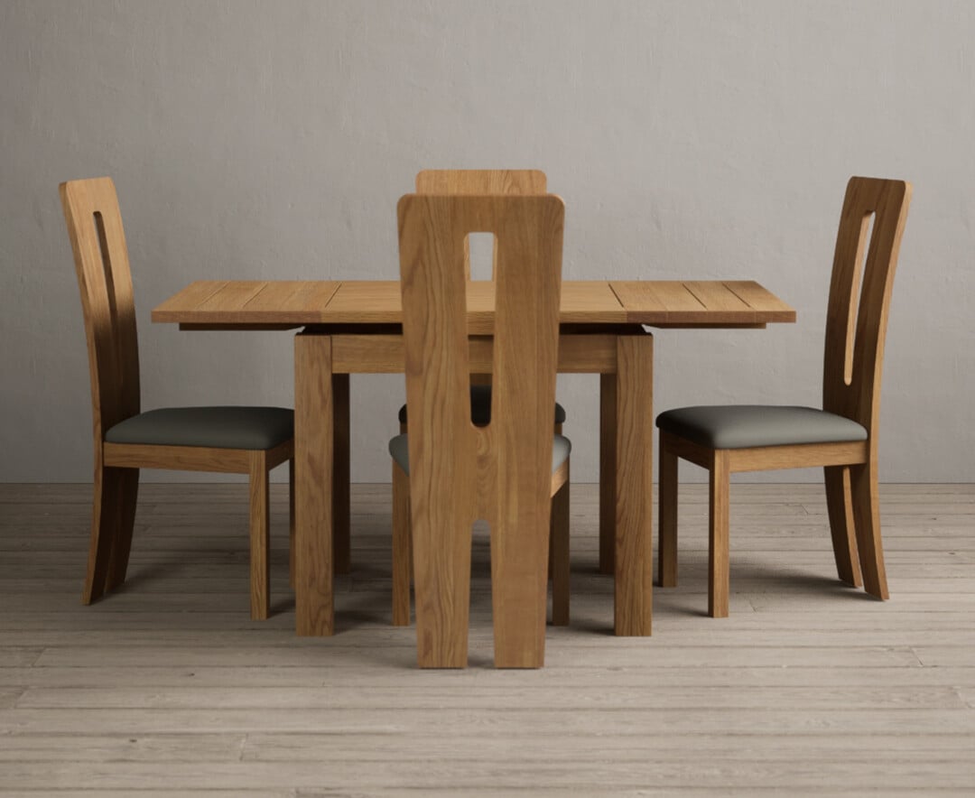 Extending Buxton 90cm Solid Oak Dining Table With 4 Brown Lucca Chairs
