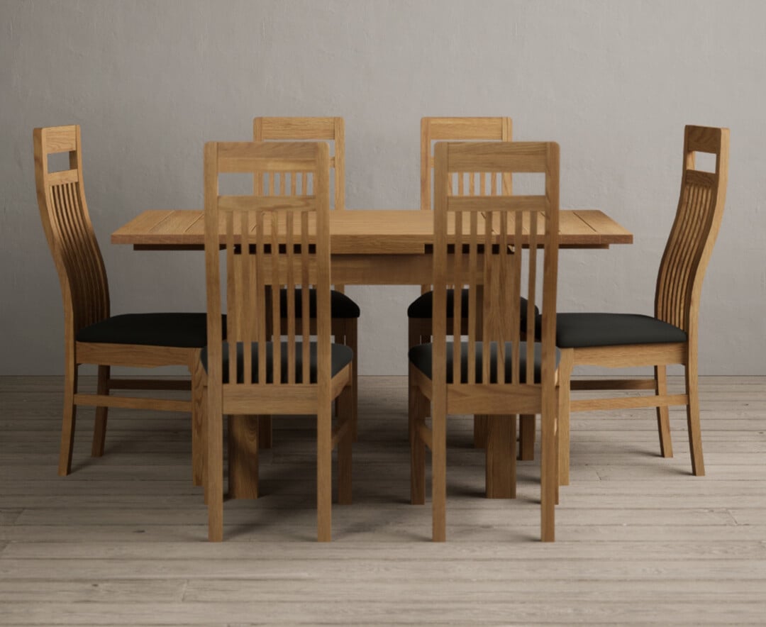 Extending Buxton 90cm Solid Oak Dining Table With 6 Brown Chairs