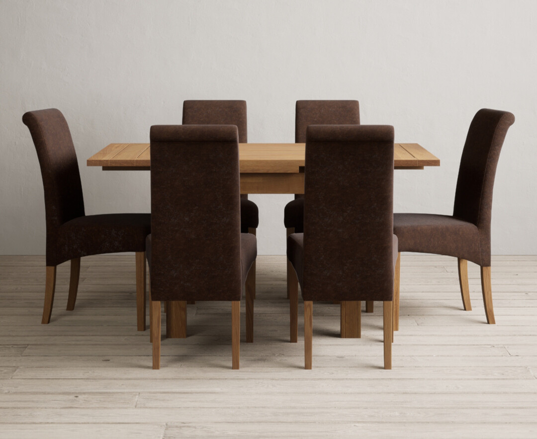 Product photograph of Extending Buxton 90cm Solid Oak Dining Table With 4 Brown Scroll Back Chairs from Oak Furniture Superstore