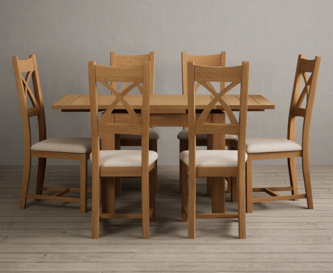 Product photograph of Extending Buxton 90cm Solid Oak Dining Table With 6 Blue Natural Solid Oak Chairs from Oak Furniture Superstore
