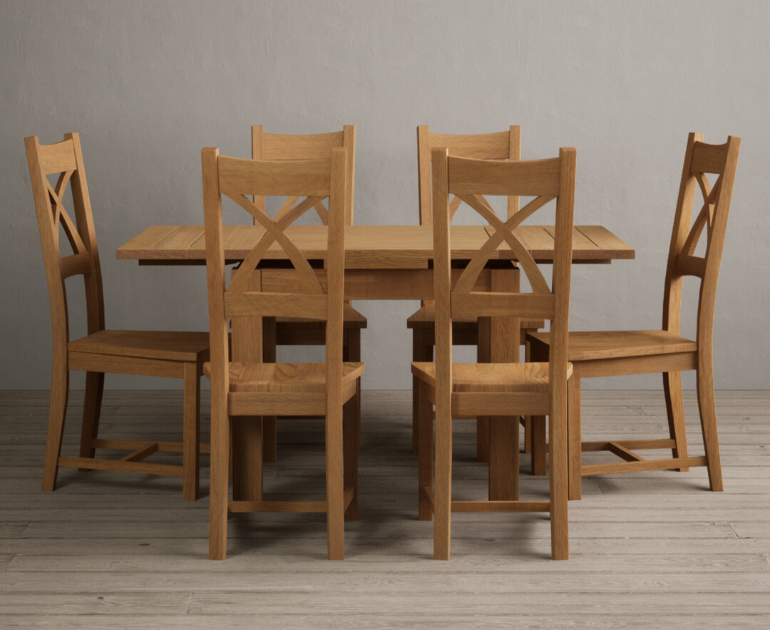 Product photograph of Extending Buxton 90cm Solid Oak Dining Table With 4 Light Grey Natural Solid Oak Chairs from Oak Furniture Superstore