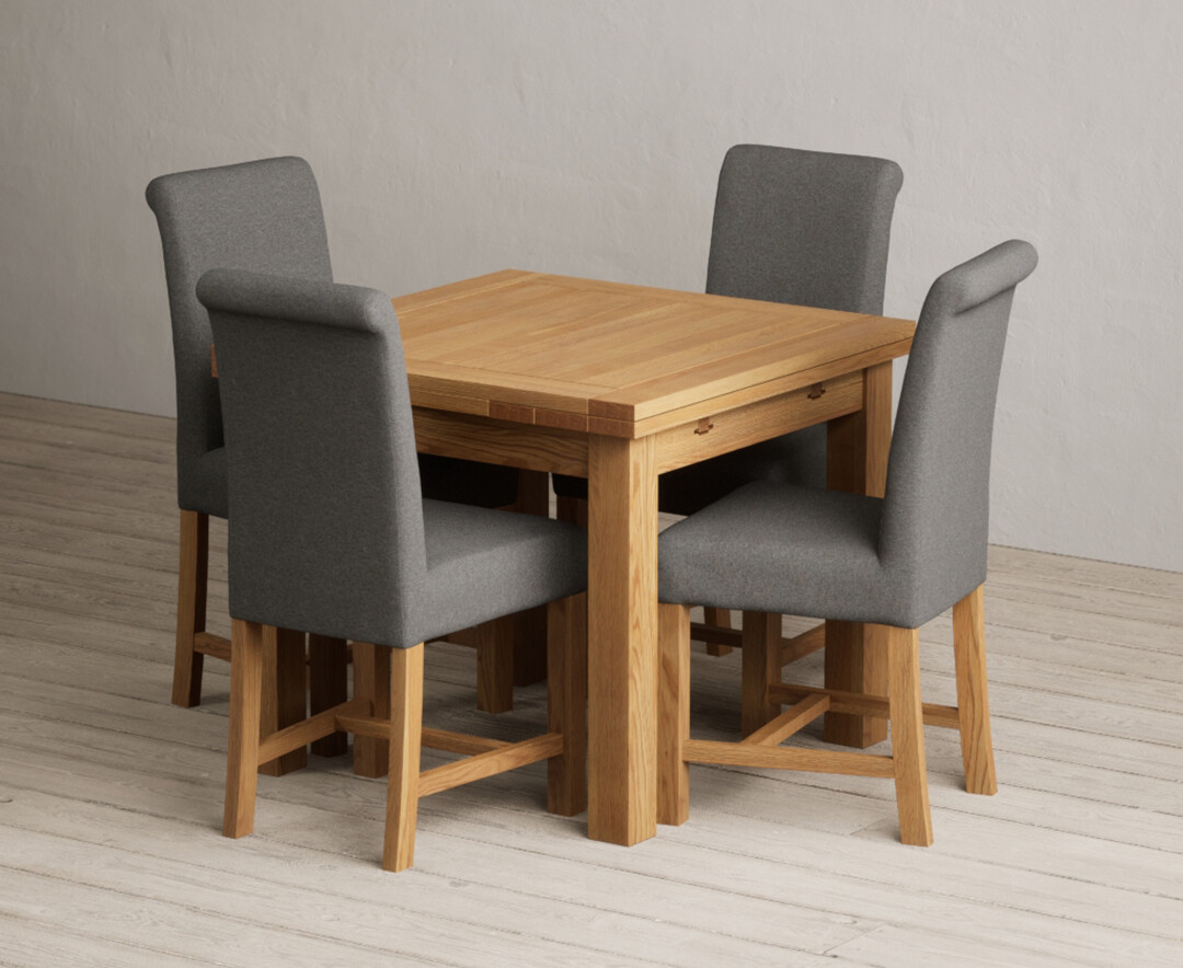 Extending Buxton 90cm Solid Oak Dining Table with 4 Natural Scroll Back Chairs