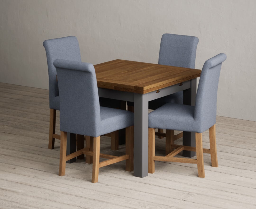 Extending Buxton 90cm Oak And Charcoal Grey Painted Dining Table With 6 Charcoal Grey Scroll Back Chairs