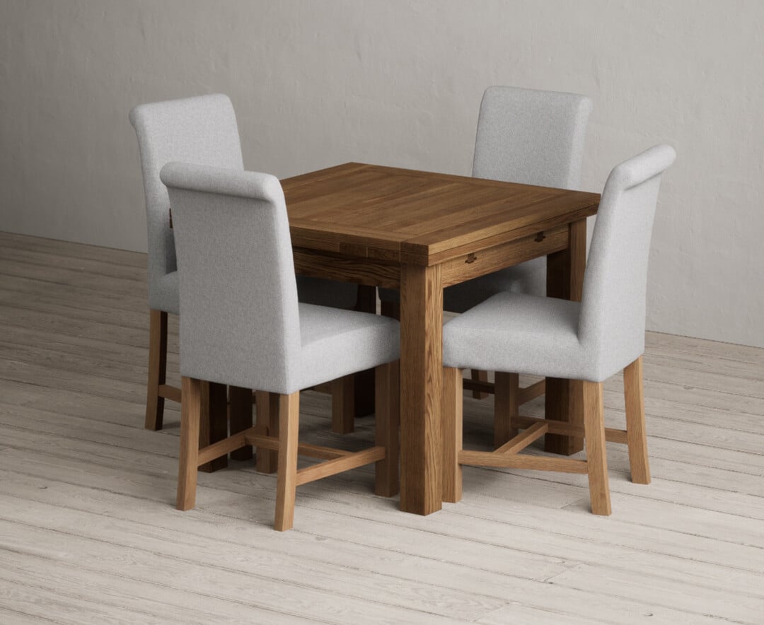 Extending Buxton 90cm Rustic Solid Oak Dining Table With 6 Brown Scroll Back Chairs