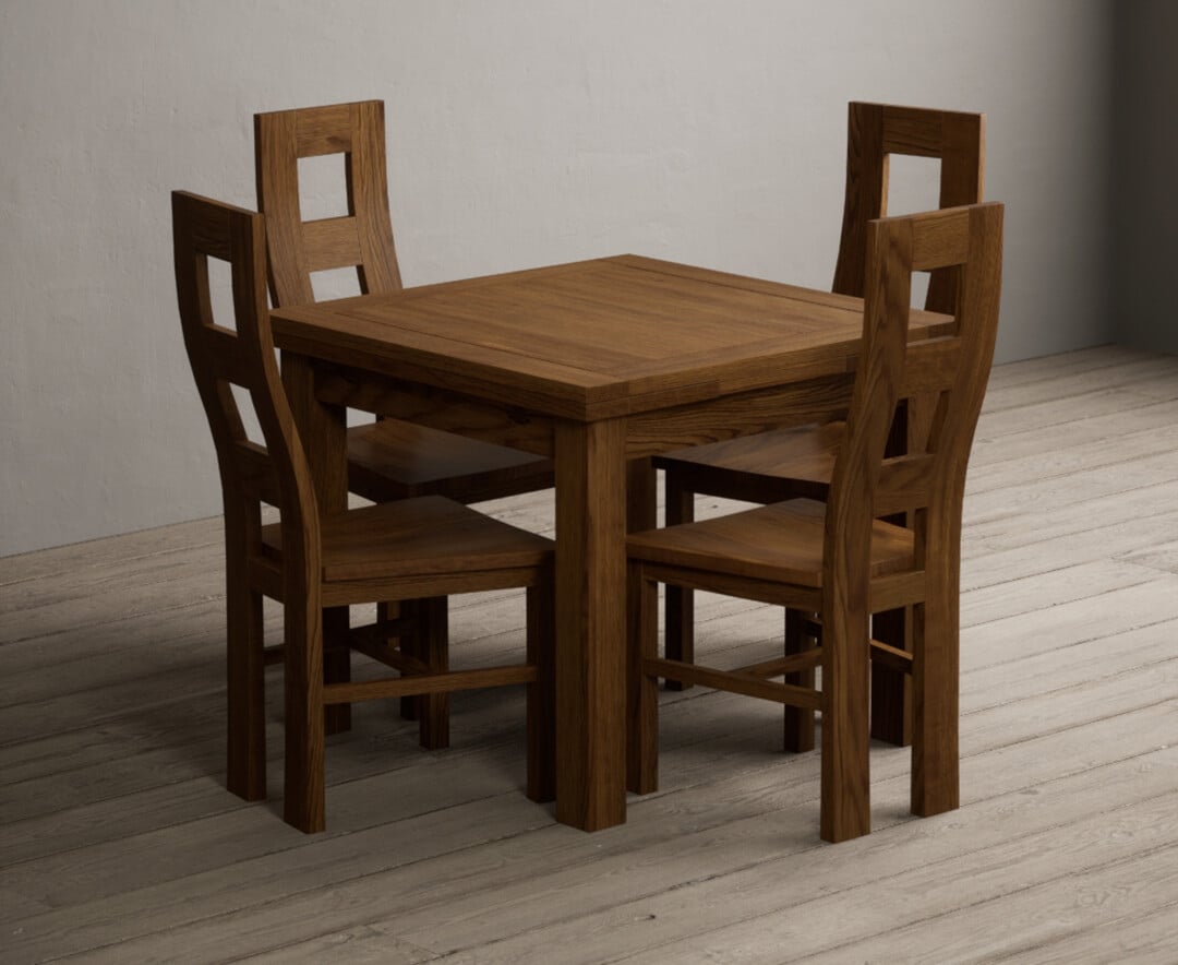 Extending Buxton 90cm Rustic Solid Oak Dining Table with 6 Rustic Oak Rustic Solid Oak Chairs