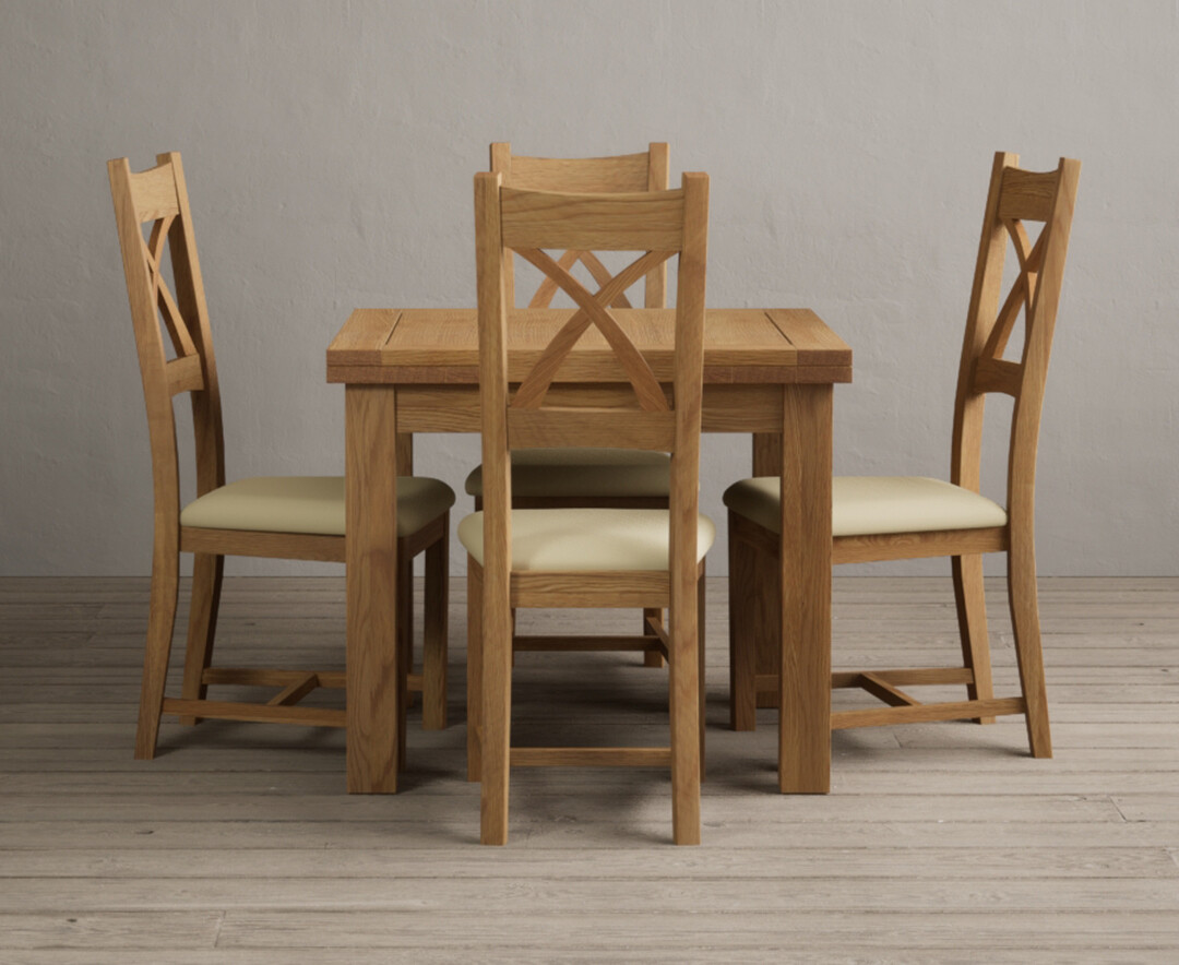 Extending Buxton 90cm Solid Oak Dining Table With 4 Black Natural Solid Oak Chairs