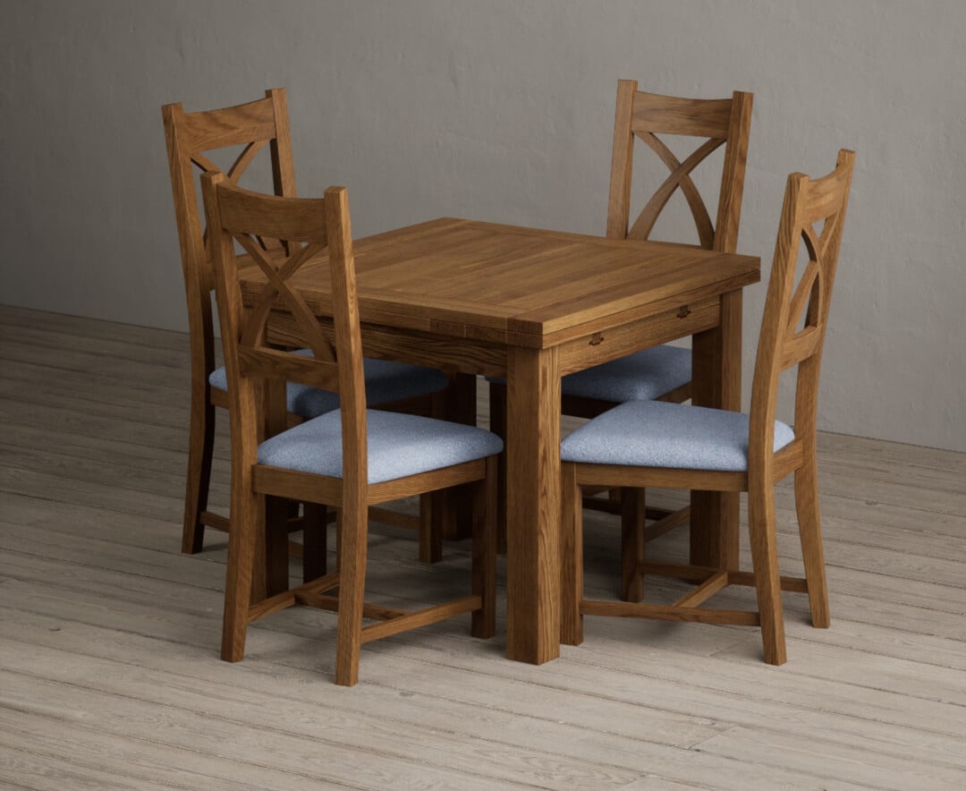Extending Buxton 90cm Rustic Solid Oak Dining Table with 6 Light Grey Rustic Solid Oak Chairs