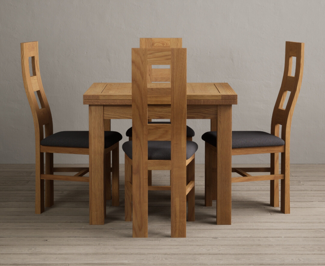 Product photograph of Extending Hampshire 90cm Solid Oak Dining Table With 4 Brown Flow Back Chairs from Oak Furniture Superstore