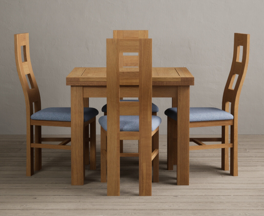 Extending Hampshire 90cm Solid Oak Dining Table With 4 Blue Flow Back Chairs