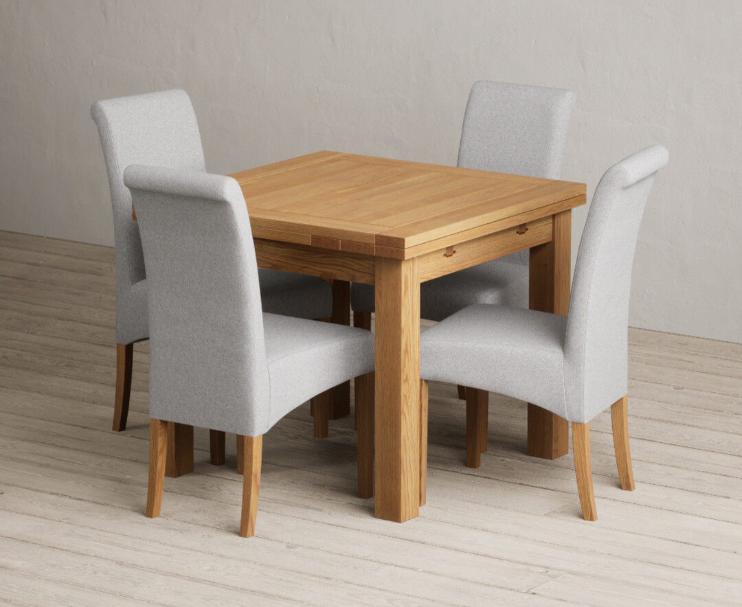 Extending Buxton 90cm Solid Oak Dining Table with 4 Natural Scroll Back Chairs