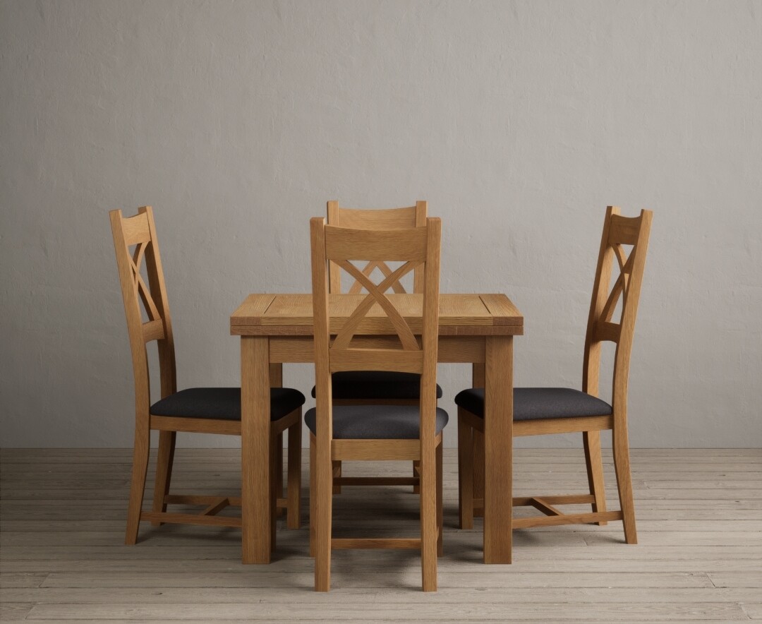 Product photograph of Extending Hampshire 90cm Solid Oak Dining Table With 6 Blue X Back Chairs from Oak Furniture Superstore