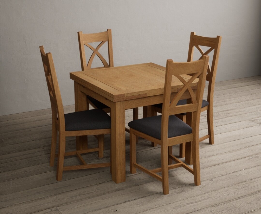 Photo 1 of Extending buxton 90cm solid oak dining table with 4 light grey x back chairs