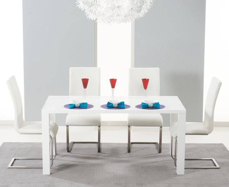 Photo 1 of Seattle 120cm white high gloss dining table with 4 grey austin chairs