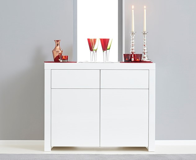 Product photograph of Newark 2 Door 2 Drawer White High Gloss Sideboard from Oak Furniture Superstore