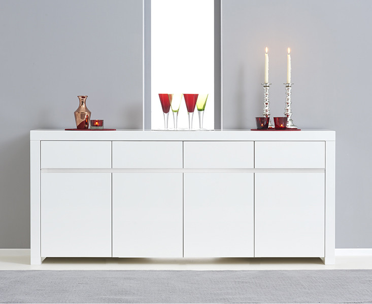 Product photograph of Newark 4 Door 4 Drawer White High Gloss Sideboard from Oak Furniture Superstore