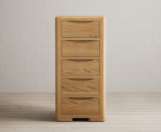 Product photograph of Harper Solid Oak 5 Drawer Tallboy from Oak Furniture Superstore