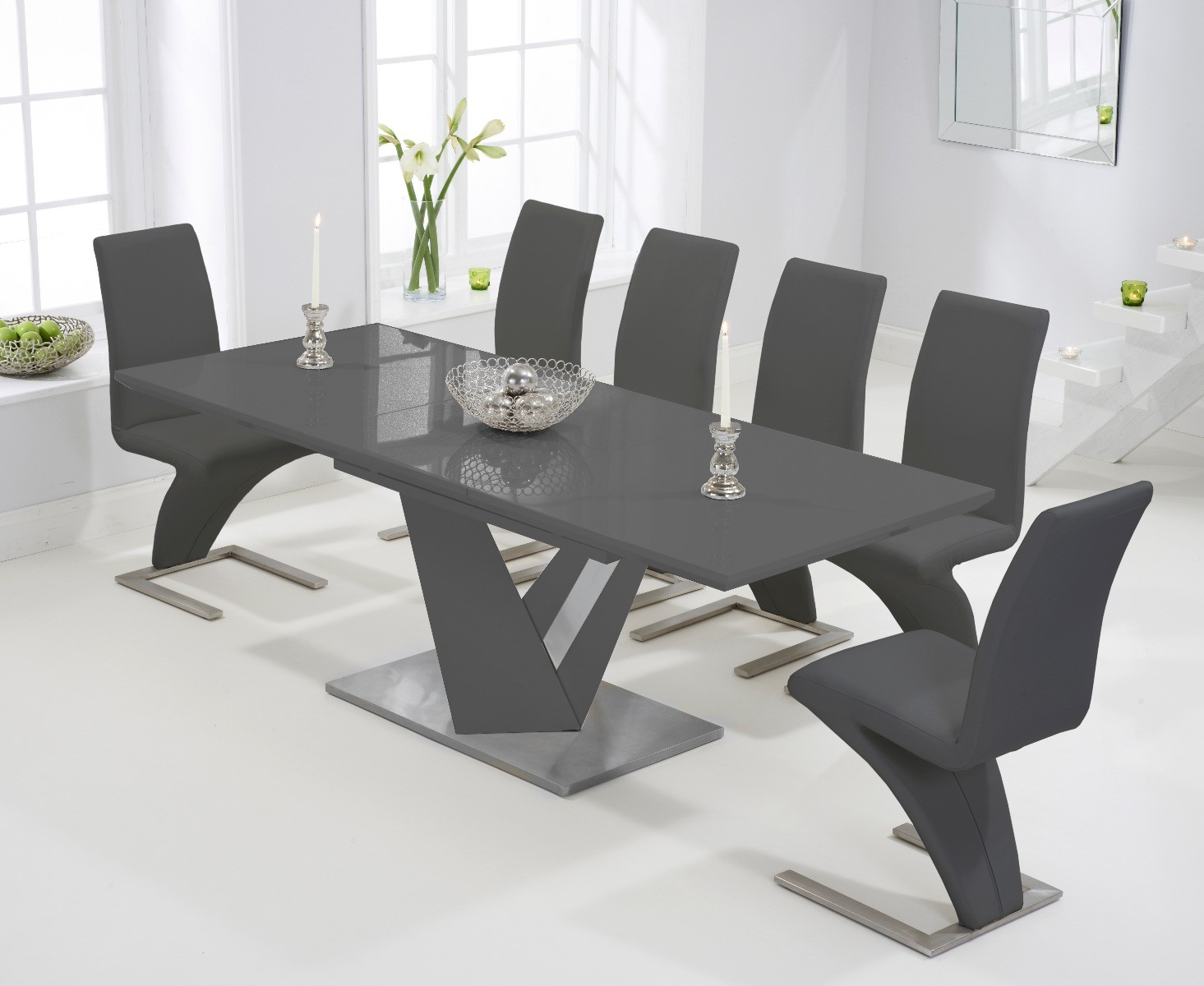 Harmony 160cm Extending Dark Grey High, Black High Gloss Dining Table And Chairs