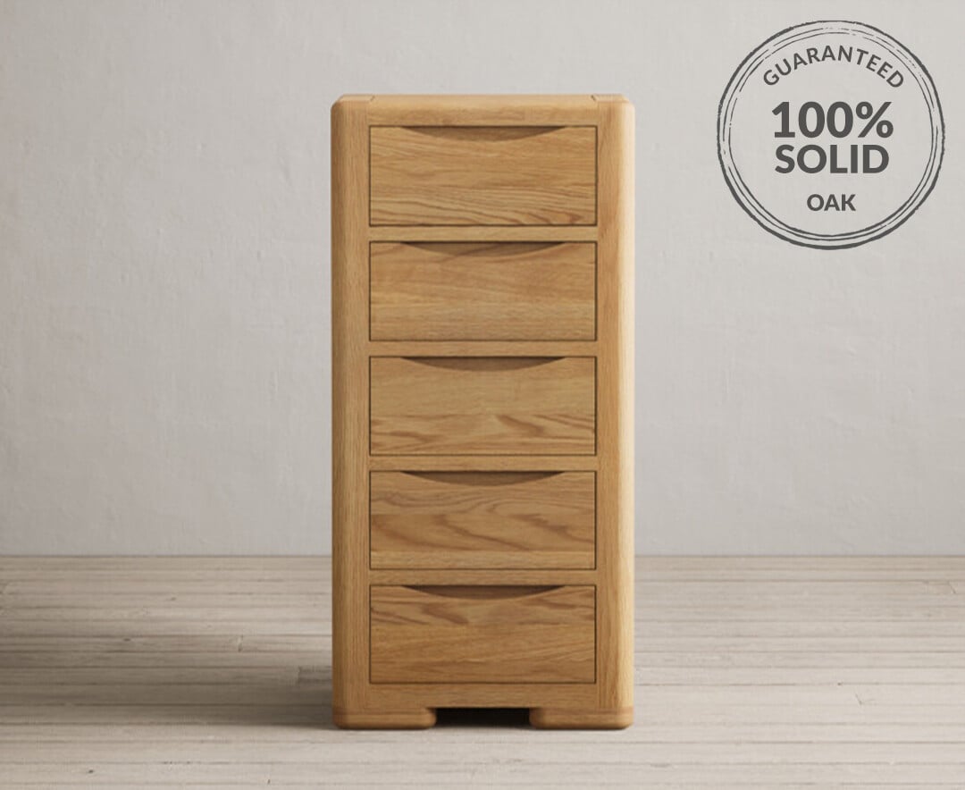 Harper Solid Oak 5 Drawer Tallboy Oak Furniture Superstore