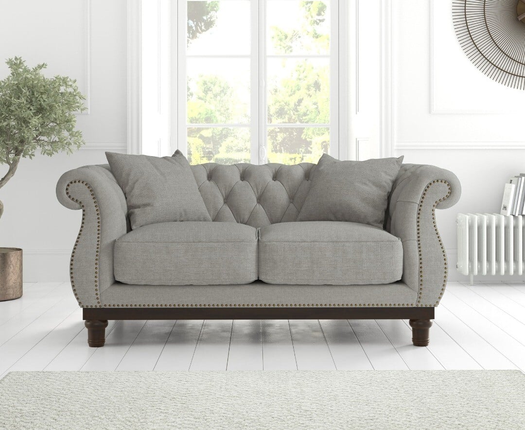 Product photograph of Harrow Chesterfield Grey Linen Fabric 2 Seater Sofa from Oak Furniture Superstore