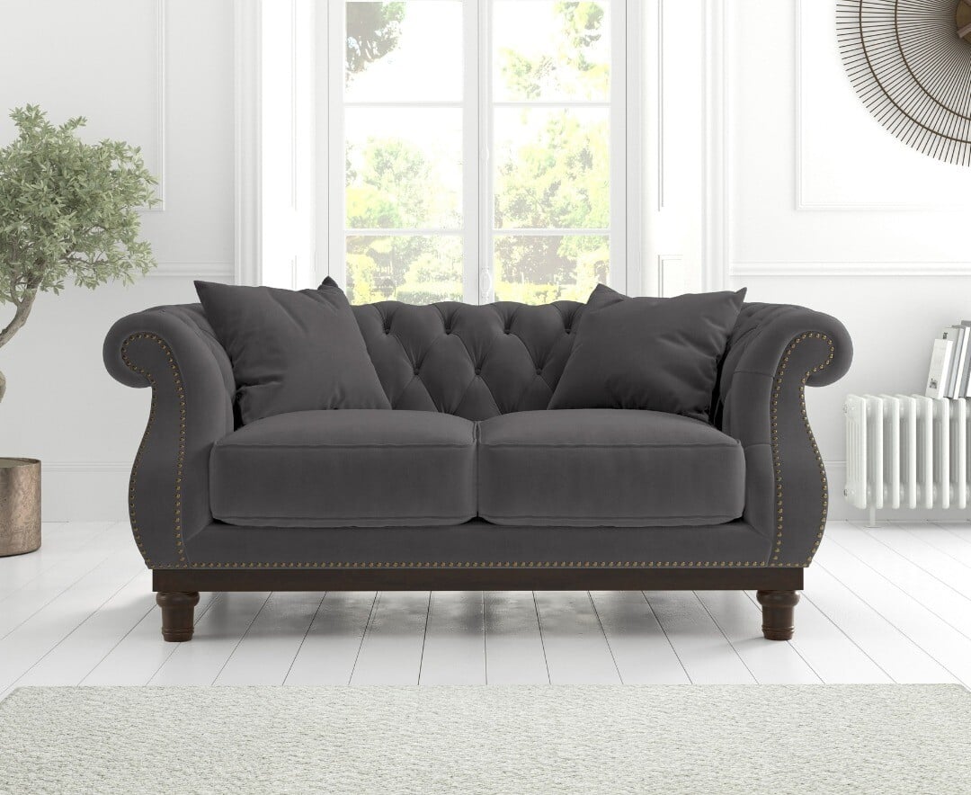 Product photograph of Harrow Chesterfield Dark Grey Velvet 2 Seater Sofa from Oak Furniture Superstore