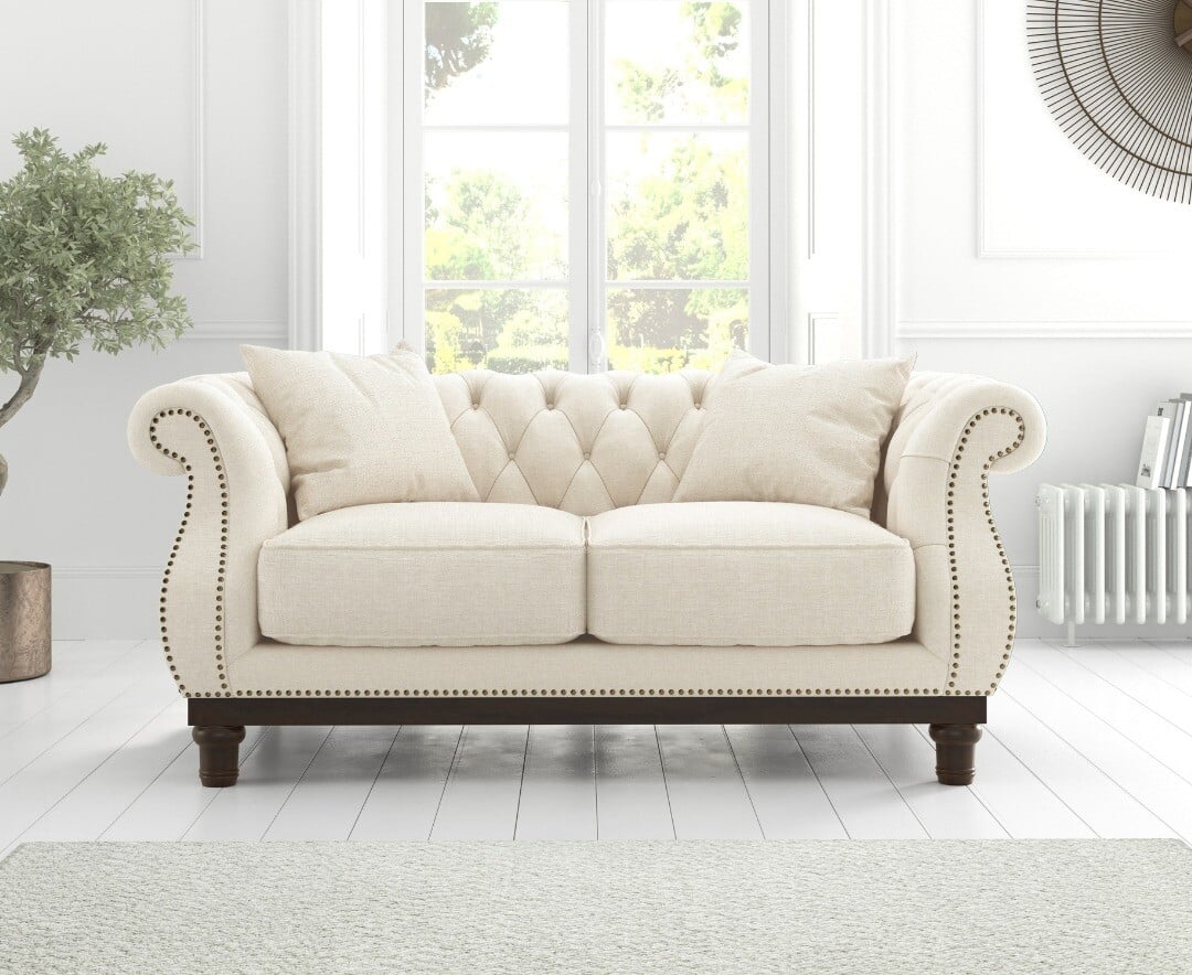 Product photograph of Harrow Chesterfield Ivory Linen Fabric 2 Seater Sofa from Oak Furniture Superstore