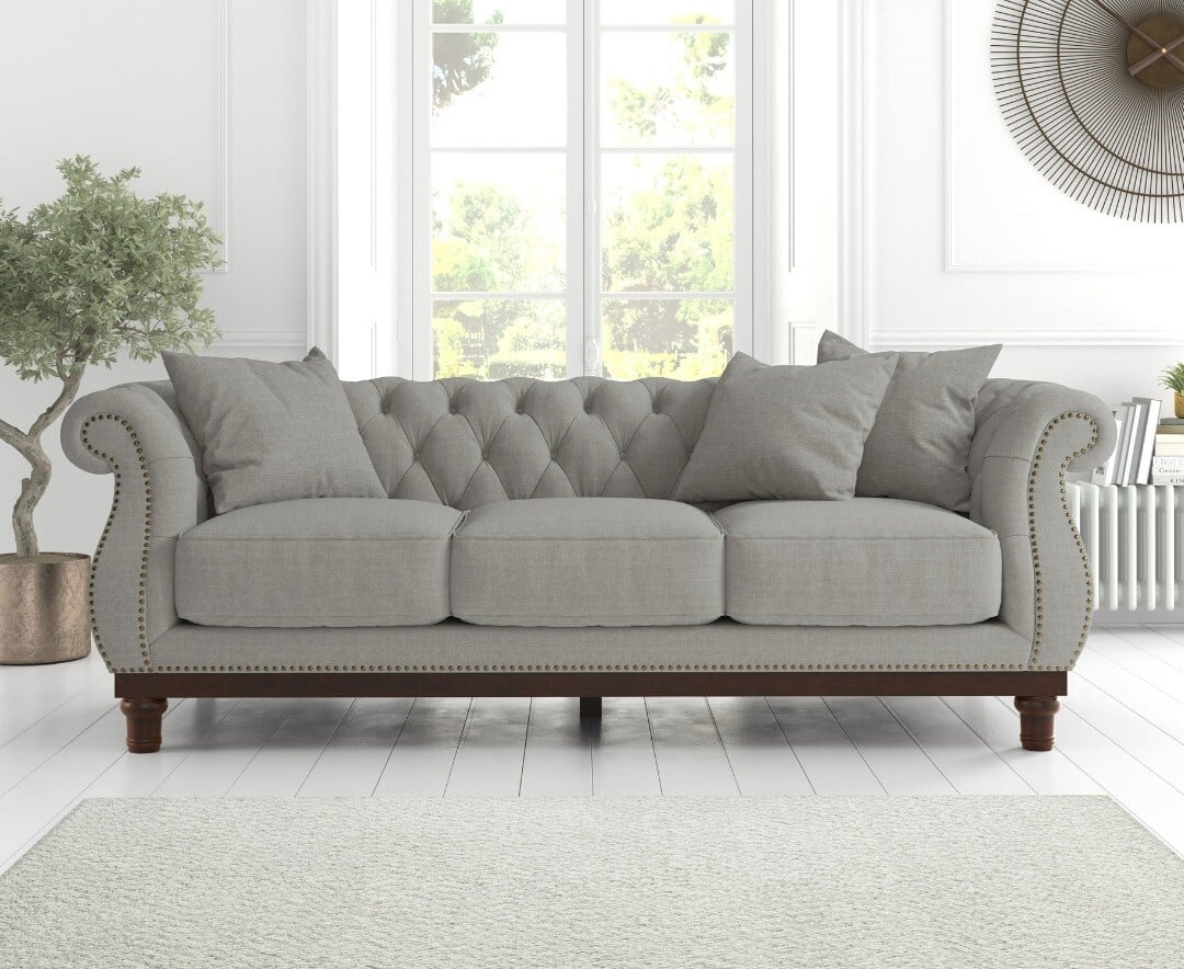 Product photograph of Harrow Chesterfield Grey Linen Fabric 3 Seater Sofa from Oak Furniture Superstore