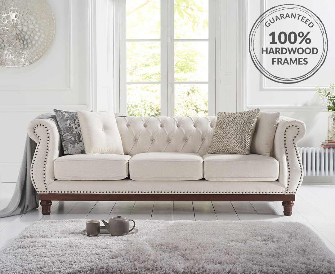Cream fabric deals chesterfield sofa