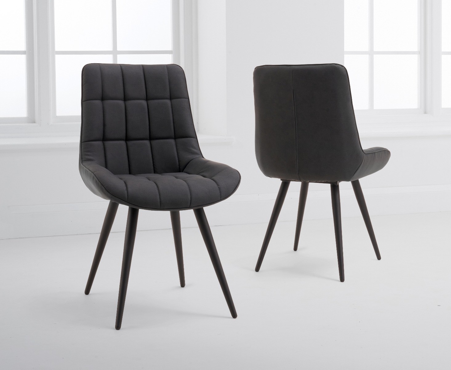 Product photograph of Larson Grey Faux Leather Dining Chairs from Oak Furniture Superstore