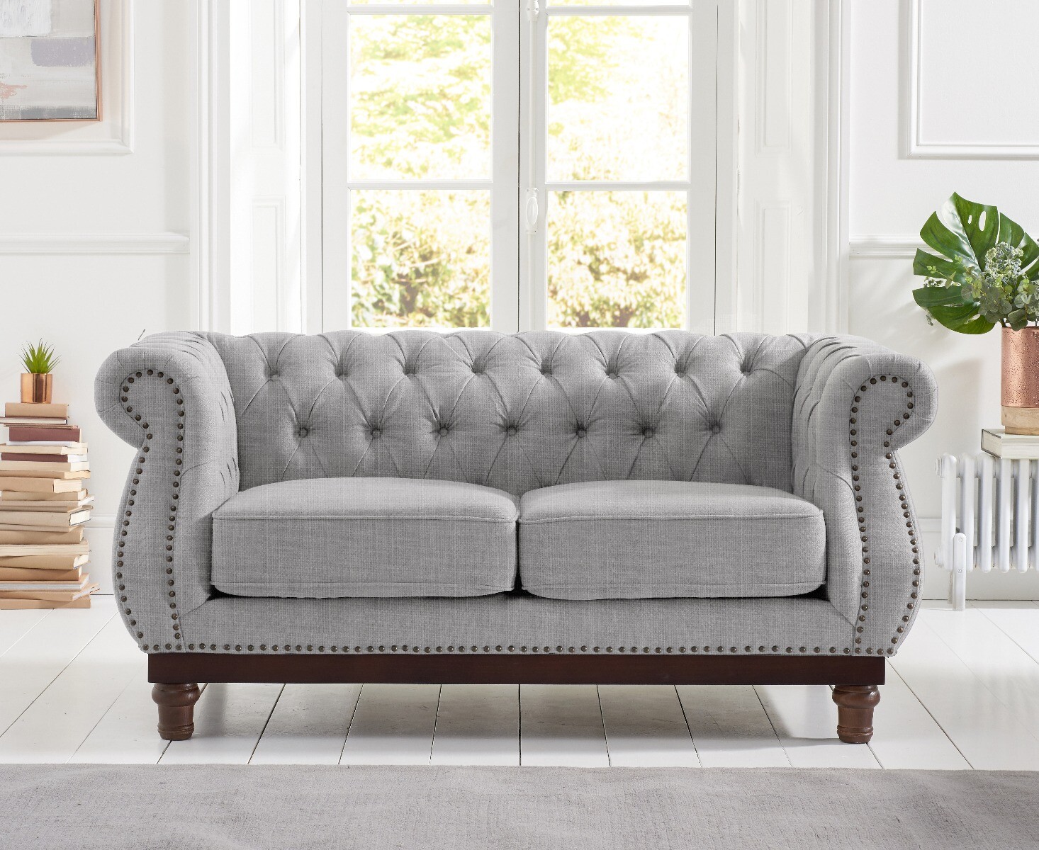 Product photograph of Harrow Chesterfield Grey Linen Fabric 2 Seater Sofa from Oak Furniture Superstore.