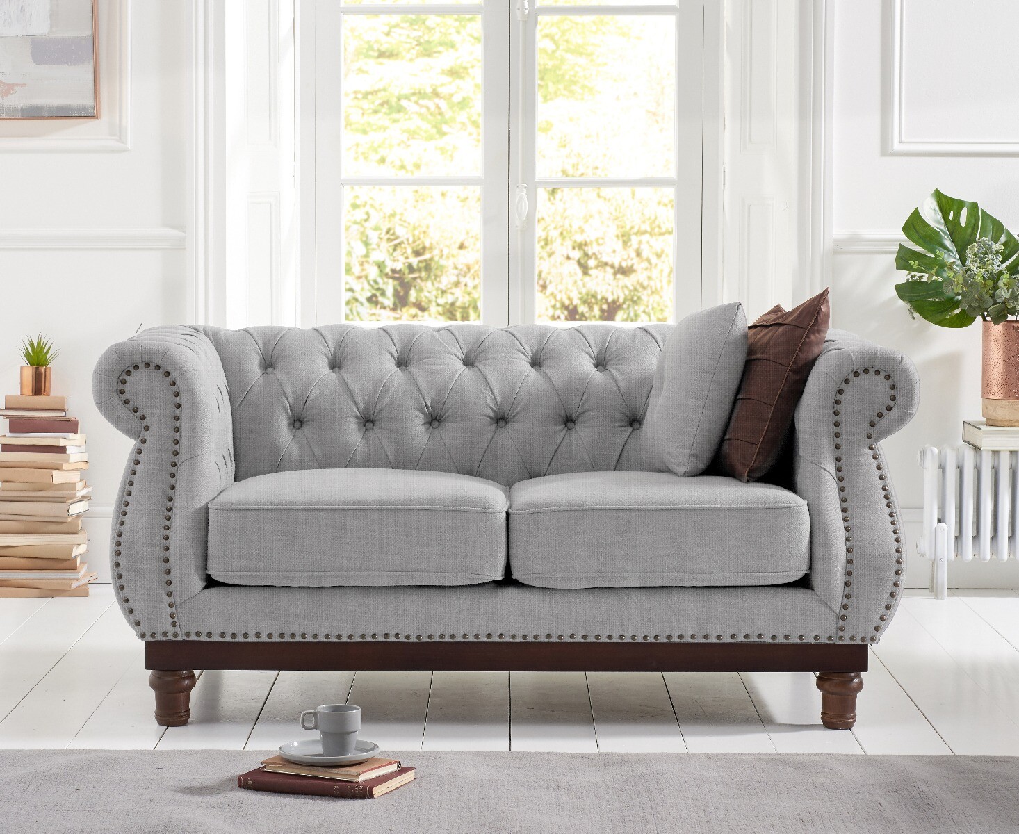 Harrow Chesterfield Grey Linen Fabric 2 Seater Sofa