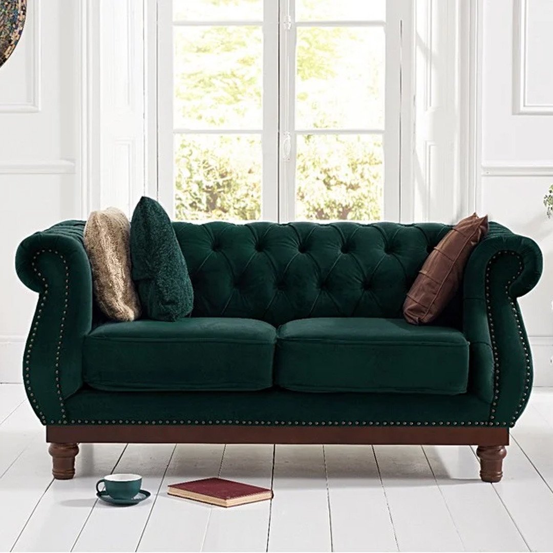 Harrow Chesterfield Green Velvet 2 Seater Sofa