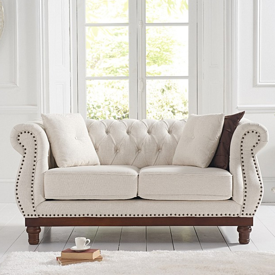 Photo 2 of Harrow chesterfield ivory linen fabric 2 seater sofa