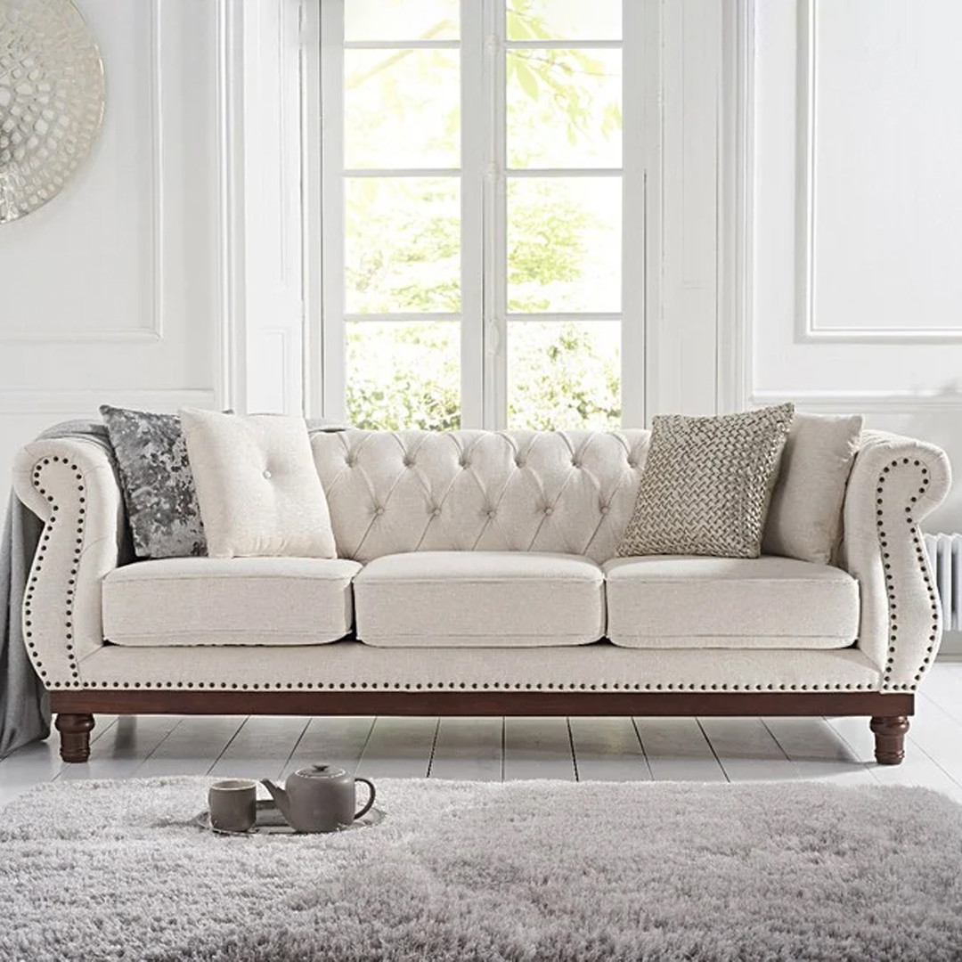 Photo 2 of Harrow chesterfield ivory linen fabric 3 seater sofa