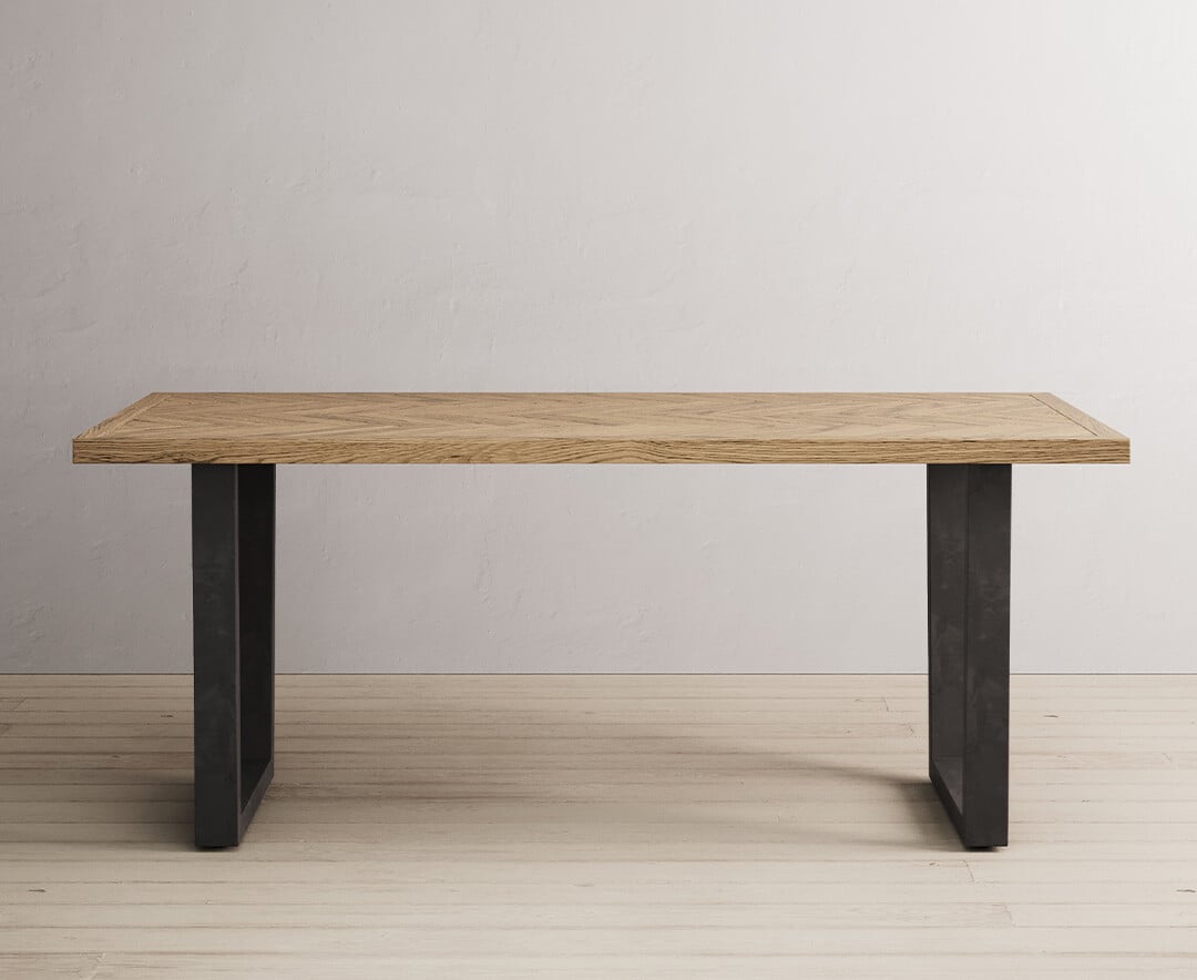 Product photograph of Herringbone 190cm Solid Oak And Metal Dining Table from Oak Furniture Superstore