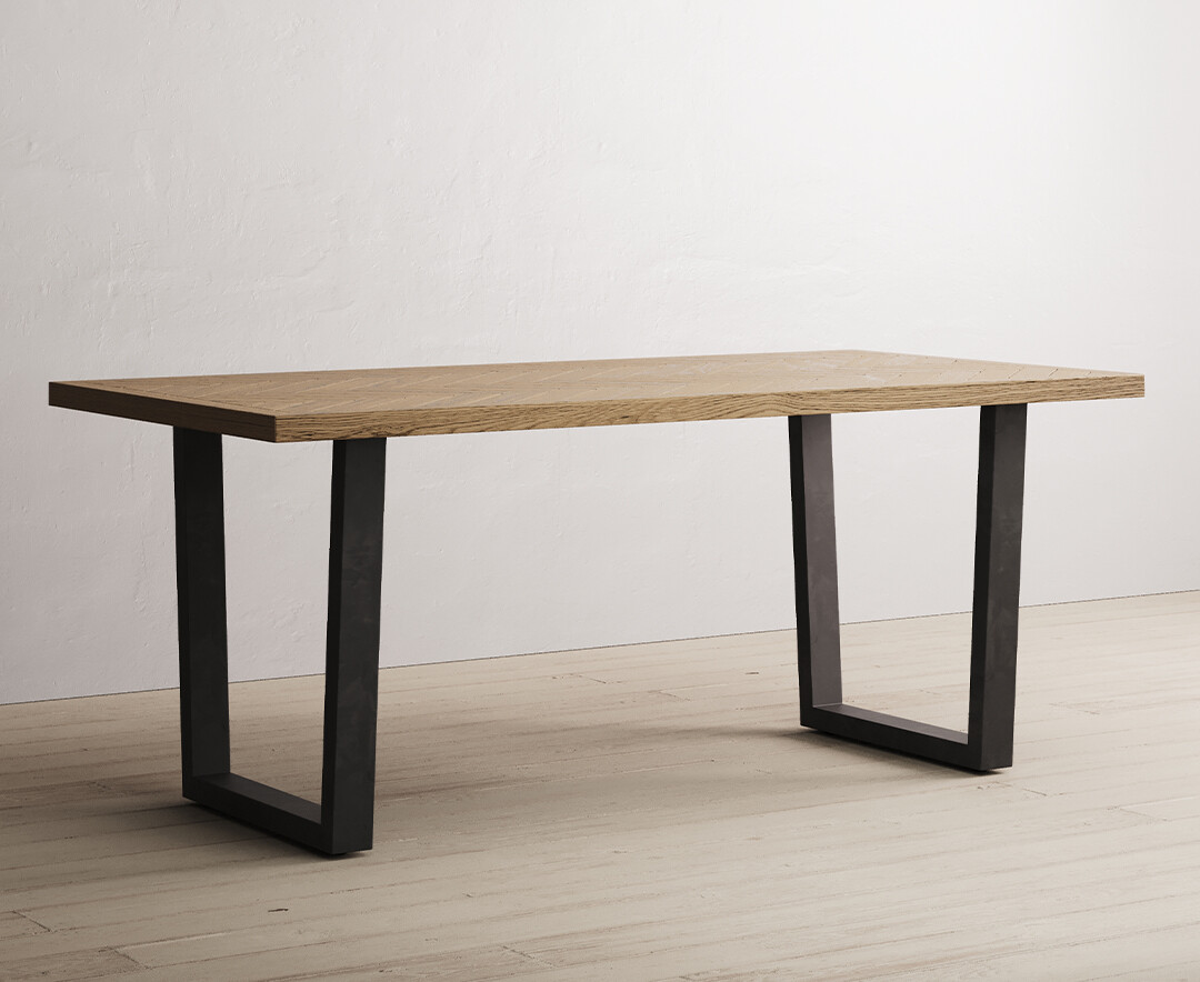 Product photograph of Herringbone 190cm Solid Oak And Metal Dining Table from Oak Furniture Superstore