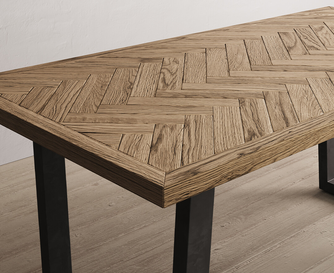 Photo 2 of Herringbone 190cm solid oak and metal dining table