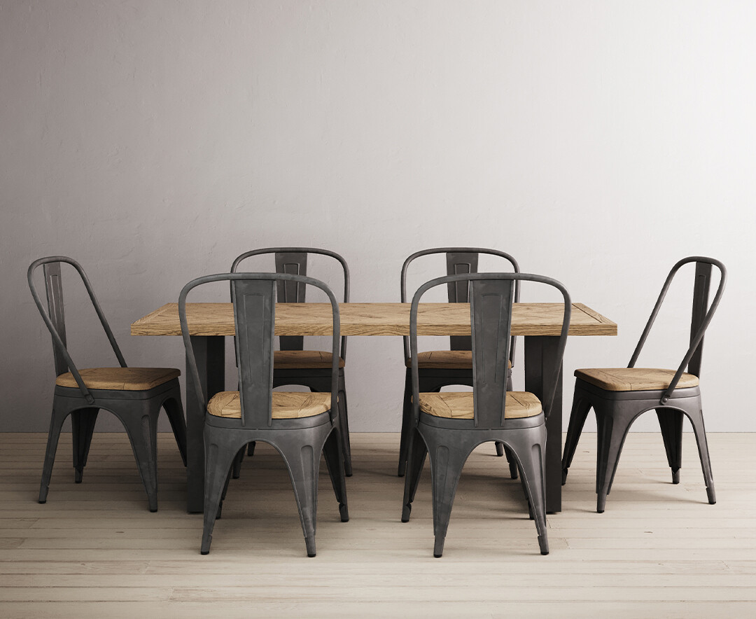 Photo 3 of Herringbone 190cm solid oak and metal dining table with 6 herringbone oak and metal chairs