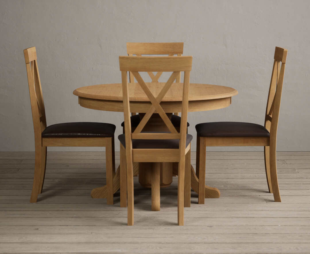 Product photograph of Hertford Solid Oak Pedestal Extending Dining Table With 4 Blue Hertford Chairs from Oak Furniture Superstore
