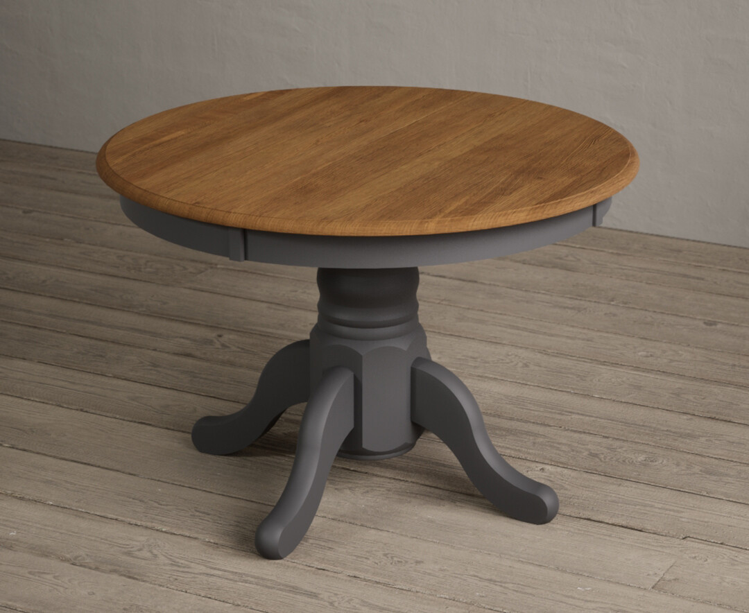Hertford Oak And Charcoal Grey Painted Extending Pedestal Dining Table