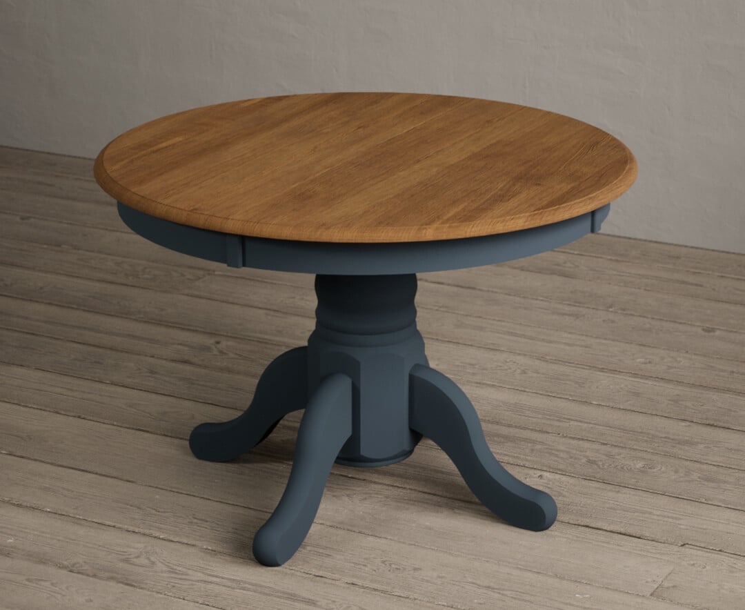 Hertford Oak And Dark Blue Painted Extending Pedestal Dining Table