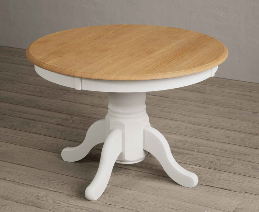 Hertford Oak And Signal White Painted Extending Pedestal Dining Table