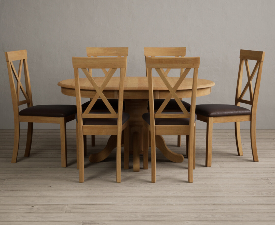 Product photograph of Hertford Solid Oak Pedestal Extending Dining Table With 6 Blue Hertford Chairs from Oak Furniture Superstore