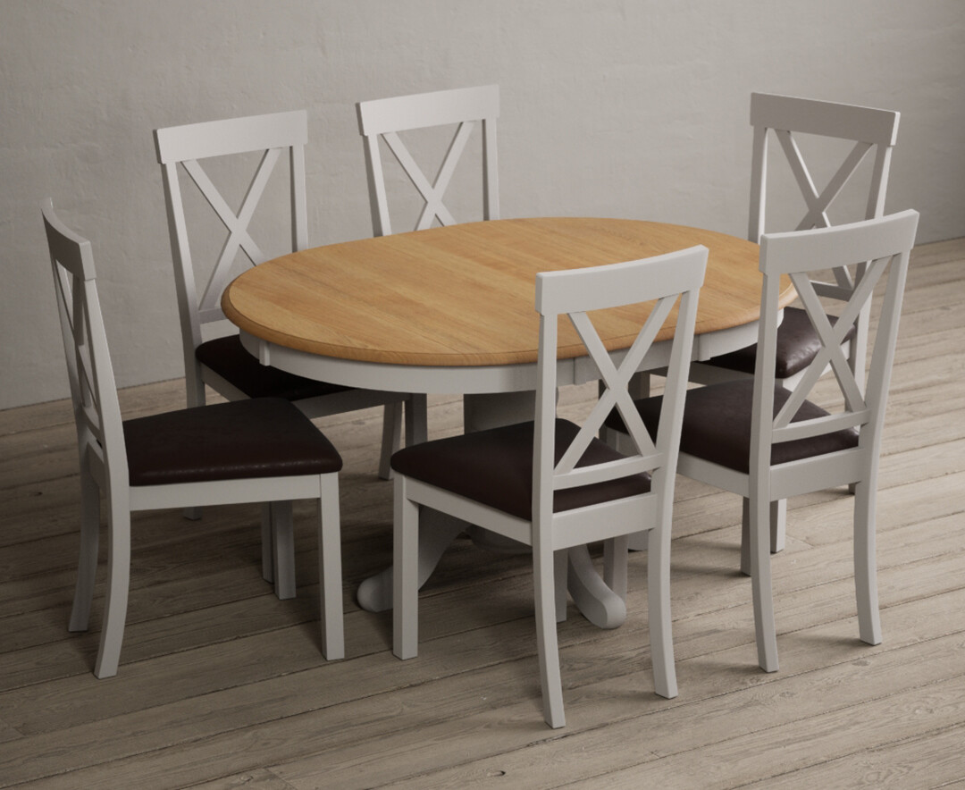 Product photograph of Hertford Oak And Soft White Painted Pedestal Extending Dining Table With 4 Charcoal Grey Hertford Chairs from Oak Furniture Superstore.