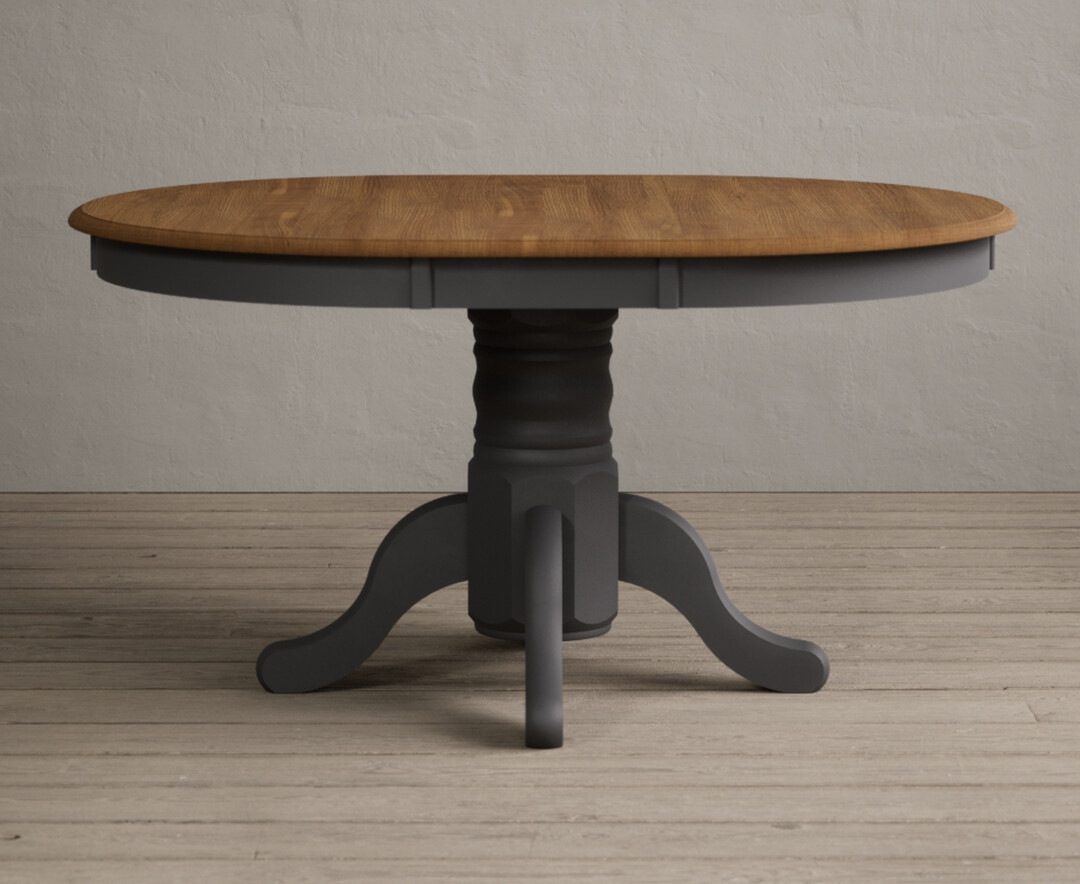 Photo 1 of Extending hertford 100cm - 130cm oak and charcoal grey painted pedestal dining table