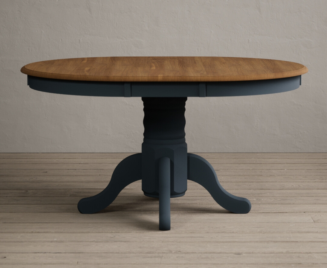 Product photograph of Extending Hertford 100cm - 130cm Oak And Dark Blue Painted Pedestal Dining Table from Oak Furniture Superstore