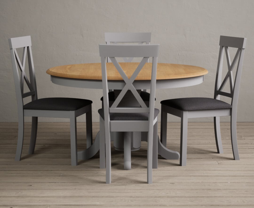 Hertford 120cm Fixed Top Oak And Light Grey Painted Dining Table With 6 Charcoal Grey Hertford Chairs