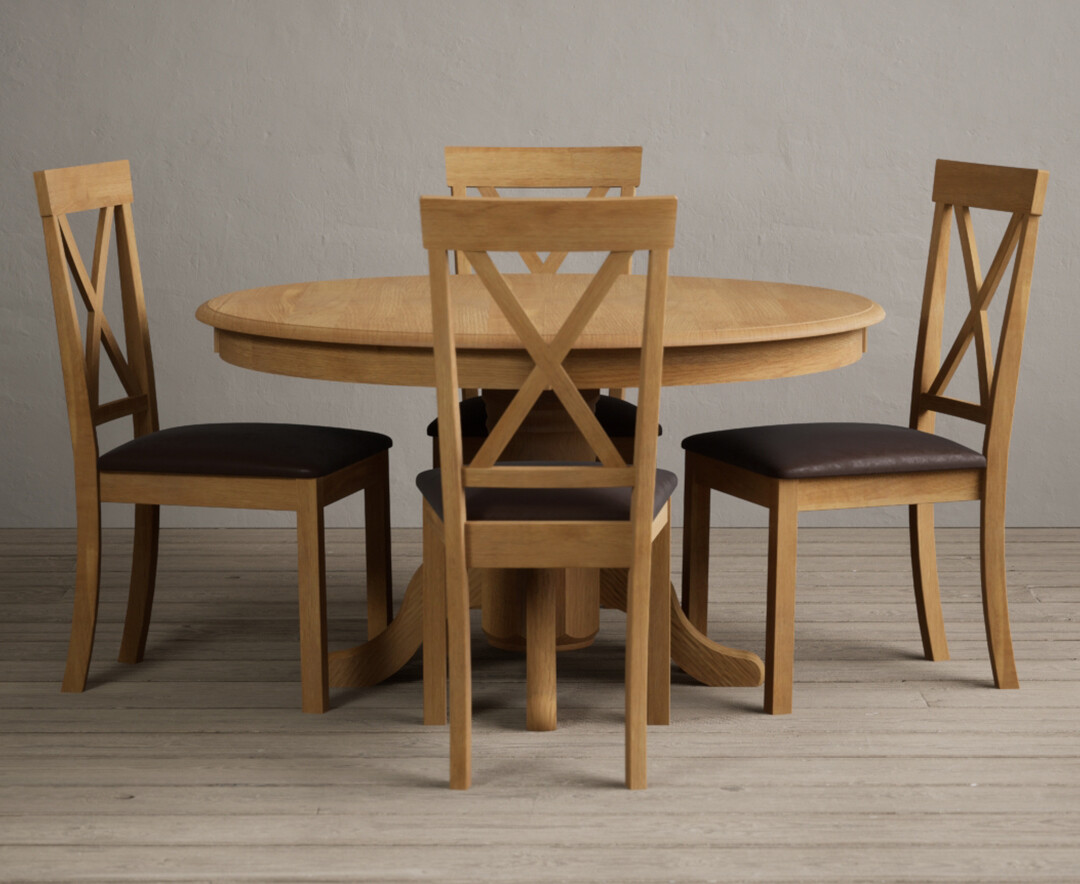 Product photograph of Hertford 120cm Solid Oak Round Pedestal Table With 6 Blue Hertford Chairs from Oak Furniture Superstore