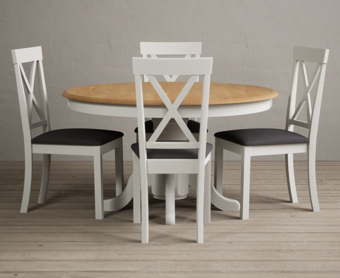 Hertford 120cm Fixed Top Oak And Signal White Painted Dining Table With 6 Brown Hertford Chairs